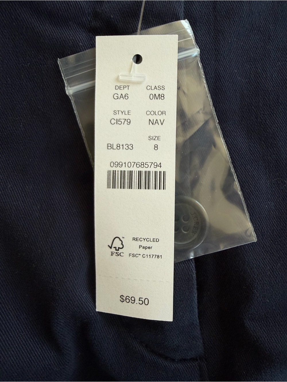 J. Crew Heritage Pleated Cotton Chino Shorts 3” Navy Size 8 NWT - Picture 5 of 7